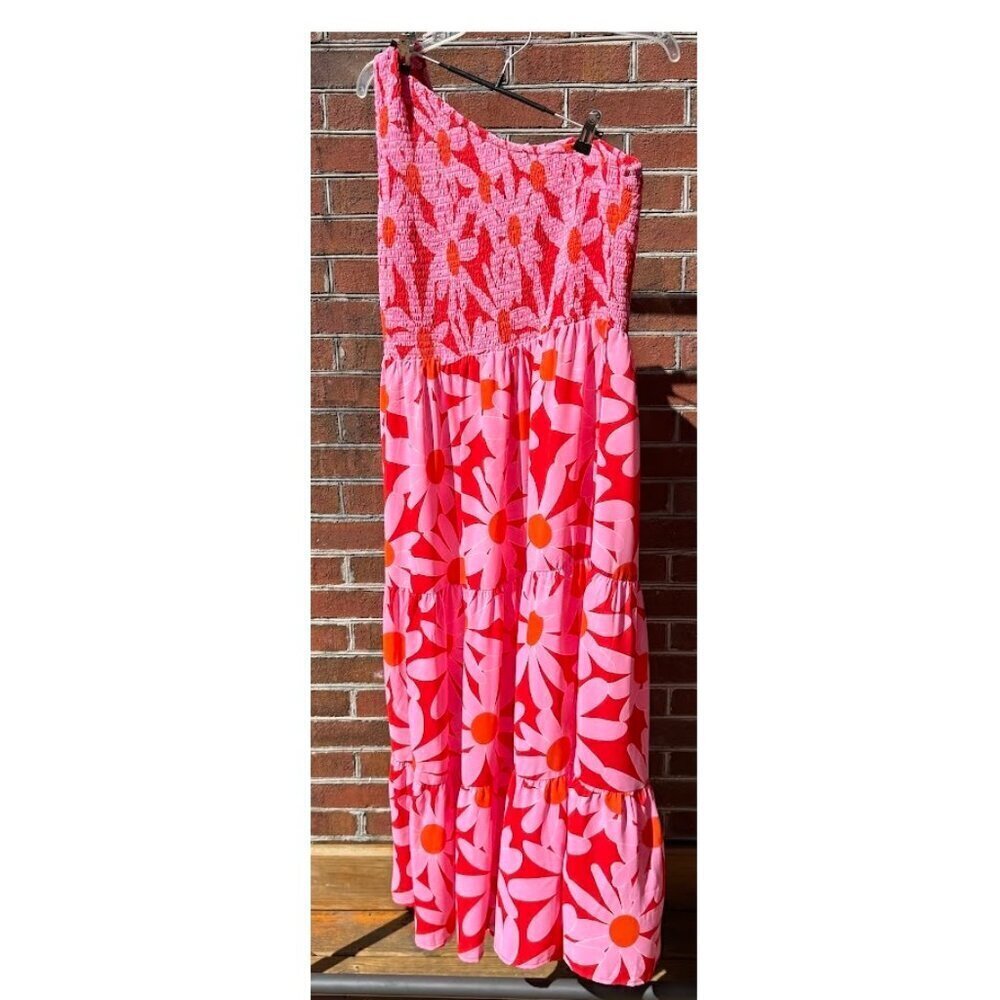 Floral One Shoulder Maxi Tiered Summer Dress, XL - Picture 3 of 7